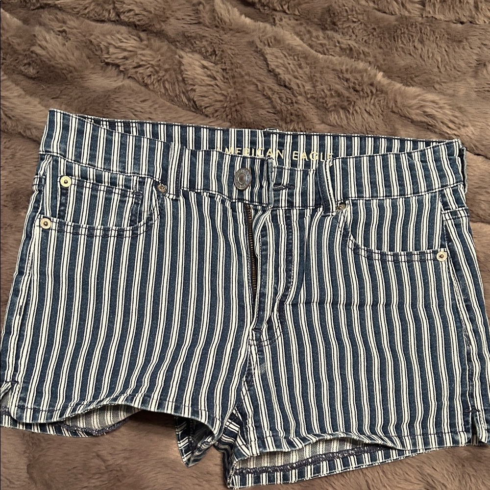 American Eagle Outfitters Navy Striped Jean Shorts